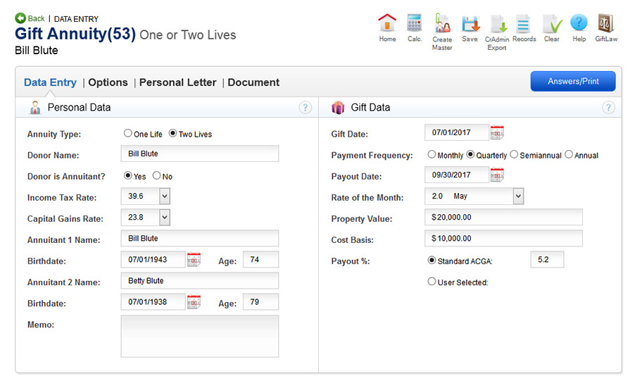 Gift Annuity Data Entry Gift Annuity Data Entry